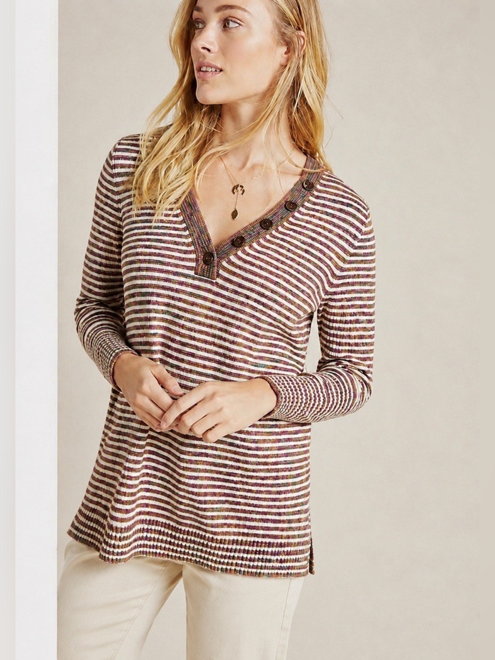 Anthropologie Sz Sm Serena Striped Henley Sweater